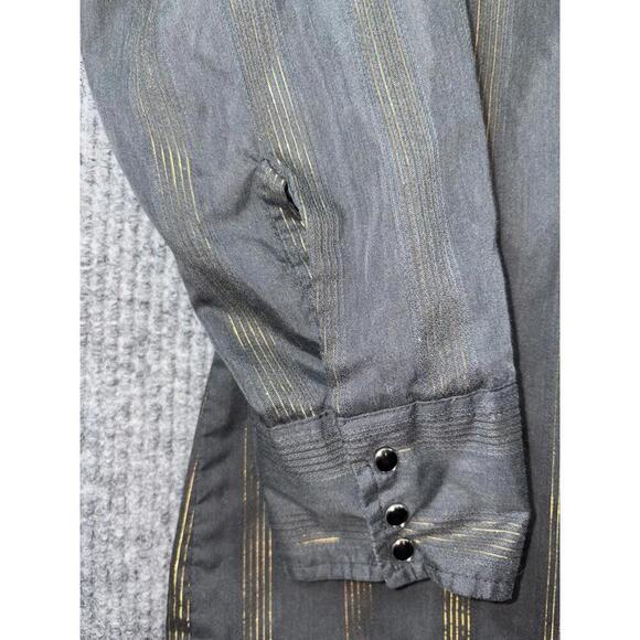 Vtg Ranch & Town Panhandle Slim L 16.5/34 Gld Metallic Stripe Western Pearl Snap - Picture 8 of 12